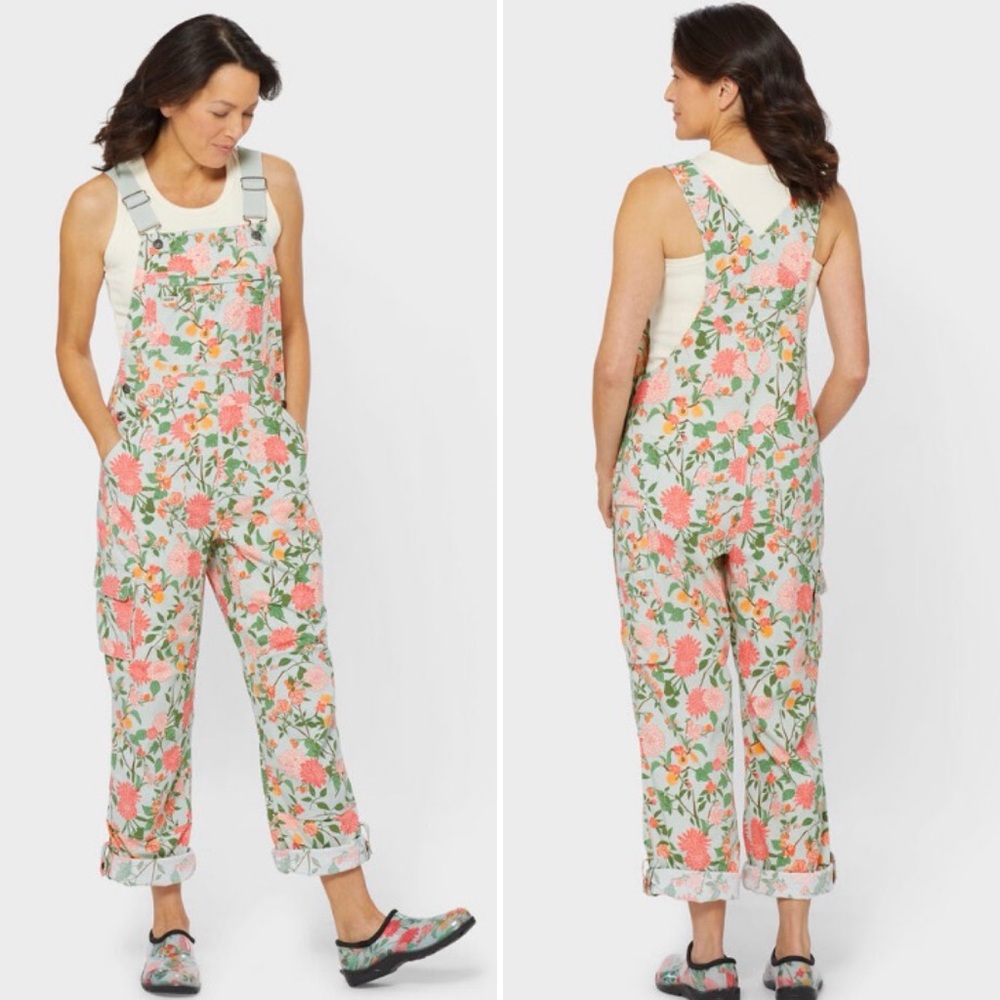 NWT Duluth XL x31L Heirloom Gardening Bib Overalls Mint Summer Dahlia Floral - Picture 10 of 10